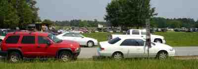 crowded parking at a Strawberry u-pick field